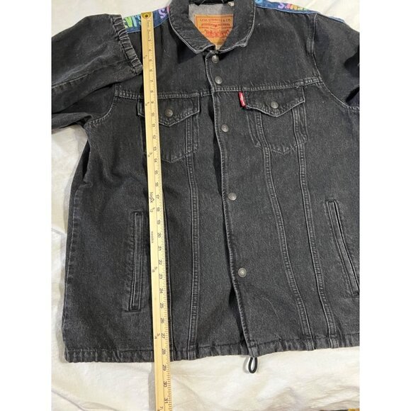 Levis Premium Denim Jacket Womens XL Snap Buttons Unique Colorful Logo Black - Picture 8 of 13
